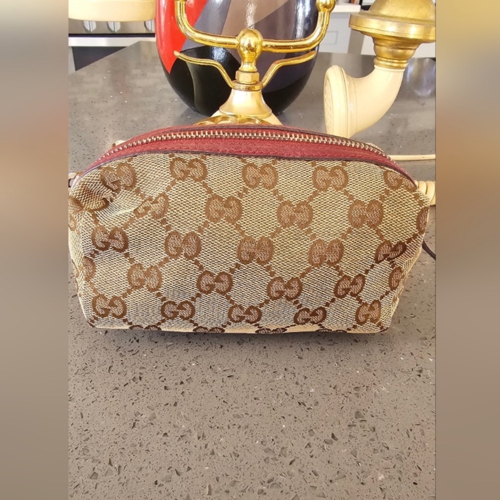 GUC Gucci GG Canvas Cosmetic Pouch Vanity Blown Red - Picture 4 of 14